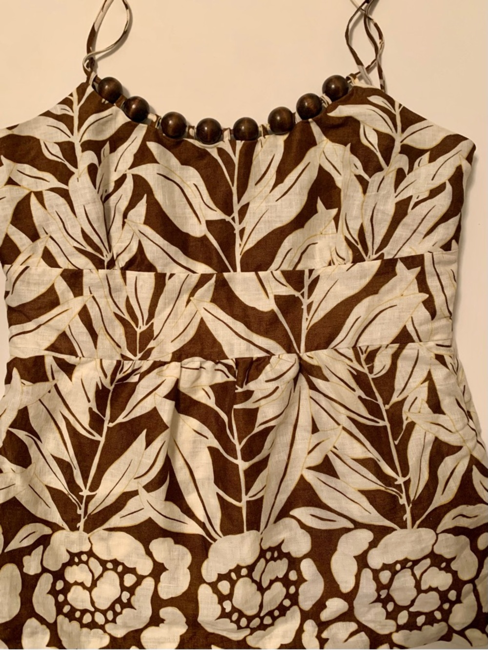 Kenar Linen  Floral print Wood  Beaded Top L